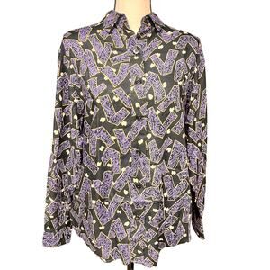 vintage women's woven  patterned button down long sleeve shirt sz 8 graphic 90s